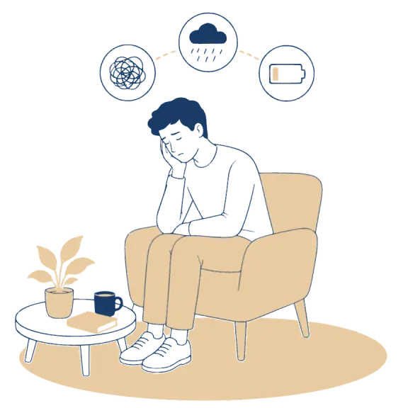 Ilustração relacionada à depressão e ao cuidado clínico